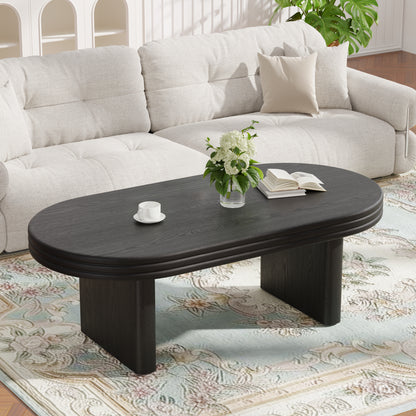 Mid Century Modern Oval Fluted Coffee Table, Farmhouse Wood Coffee Table, Cocktail Table, Center Table for Living Room, Office, Home Decor(Black, 23.62" D x 47.24" W x 16.34" H) image 3