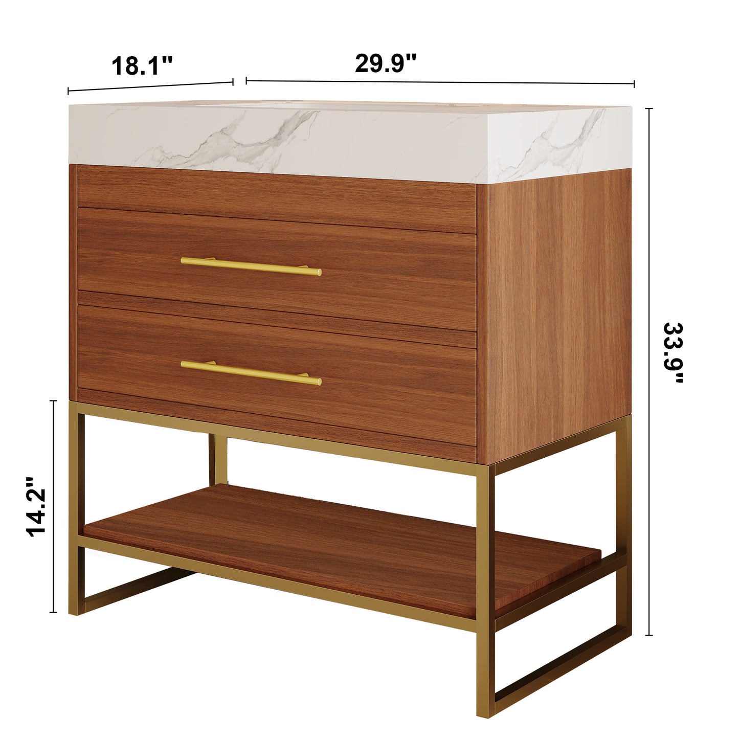 29.9" Modern Free-standing Bathroom Vanity with Sintered Stone Top Ceramic Undermount Sink & Bottom Shelf for Small Bathrooms, Apartment image 9