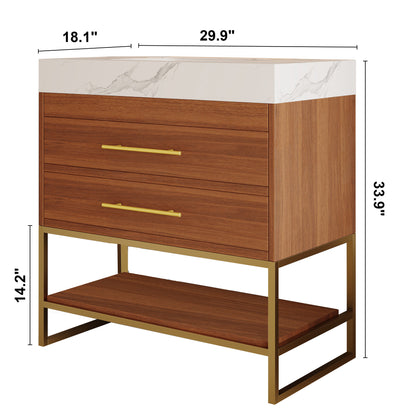 29.9" Modern Free-standing Bathroom Vanity with Sintered Stone Top Ceramic Undermount Sink & Bottom Shelf for Small Bathrooms, Apartment image 9
