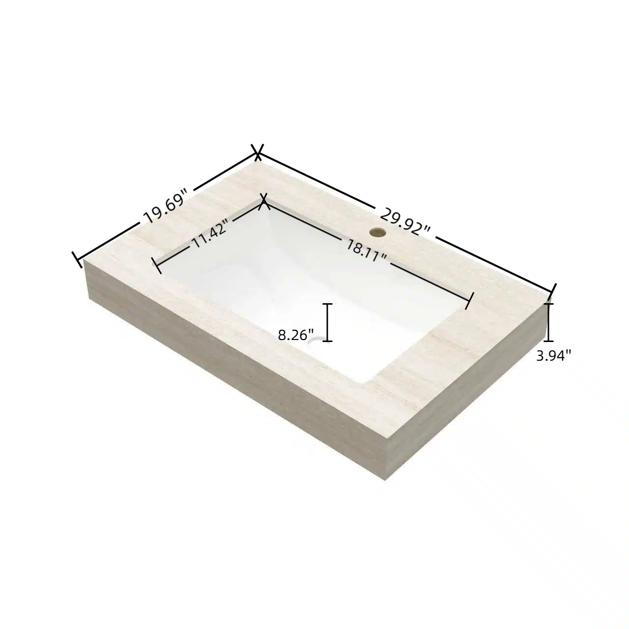 30" Roma Travertine-Pattern Sintered Stone Countertop and Undermount Ceramic Basin, NO Cabinet, NO Faucet and Drain, Suitable for Vanity TILLEY, YOLAN, FRIGGA, etc. image 5