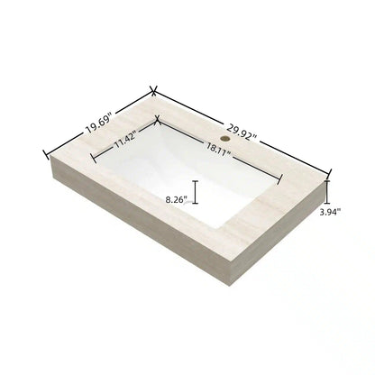 30" Roma Travertine-Pattern Sintered Stone Countertop and Undermount Ceramic Basin, NO Cabinet, NO Faucet and Drain, Suitable for Vanity TILLEY, YOLAN, FRIGGA, etc. image 5