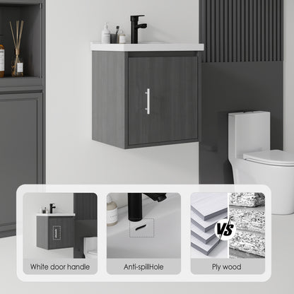 20 Inch Floating Bathroom Vanity with Sink, Soft-Close Door,Ceramic Sink,Plywood, Grey image 10