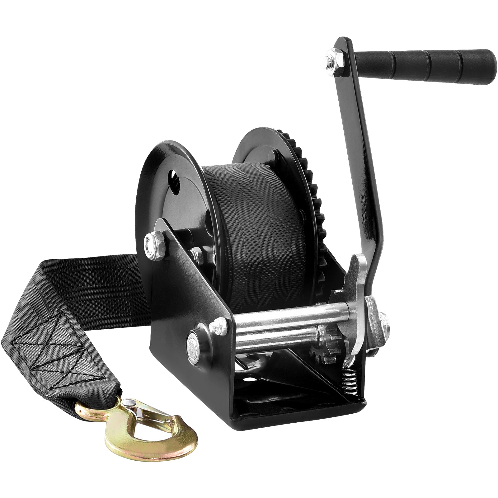 Hand Winch, 1200 lbs Pulling Capacity, Boat Trailer Winch Heavy Duty Rope Crank with 23 ft Polyester Strap and Two-Way Ratchet, Manual Operated Hand Crank Winch for Trailer, Boat or ATV Towing image 1