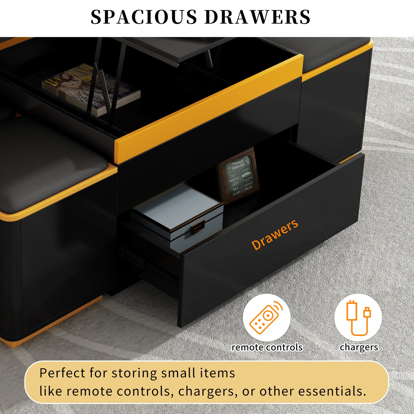 [Video Provided]VIBE HAUS Lift-Top Coffee Table with Storage Stools, Modern Center Table with Foldable Top, Multi-Functional Adjustable Coffee Table for Living Room(OLD SKU:N724P292506B) image 7