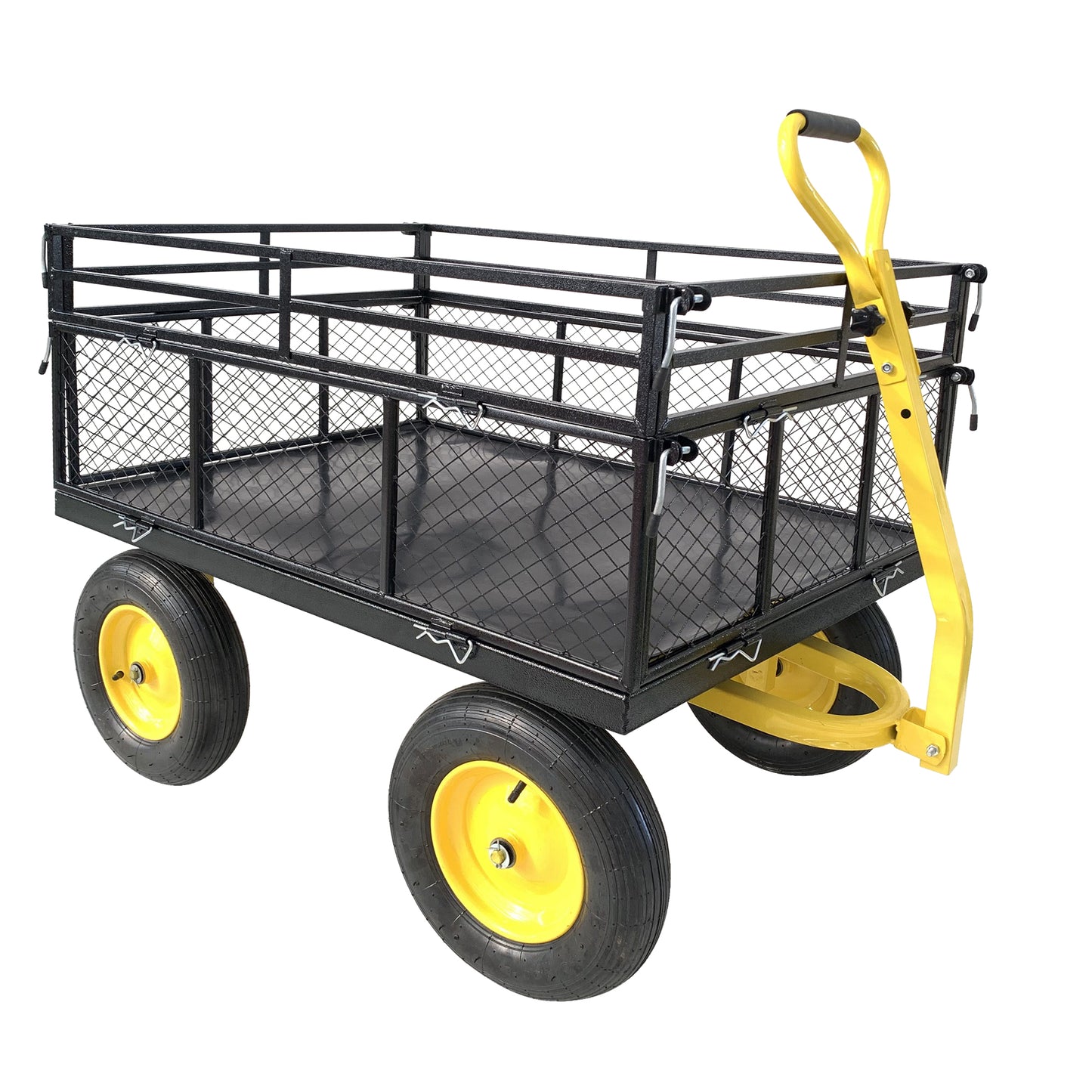 Steel Garden Cart, Heavy Duty 1400 lbs Capacity, with Removable Mesh Sides to Convert into Flatbed, Utility Metal Wagon with 2-in-1 Handle and 16 in Tires, Perfect for Garden, Farm, Yard image 1