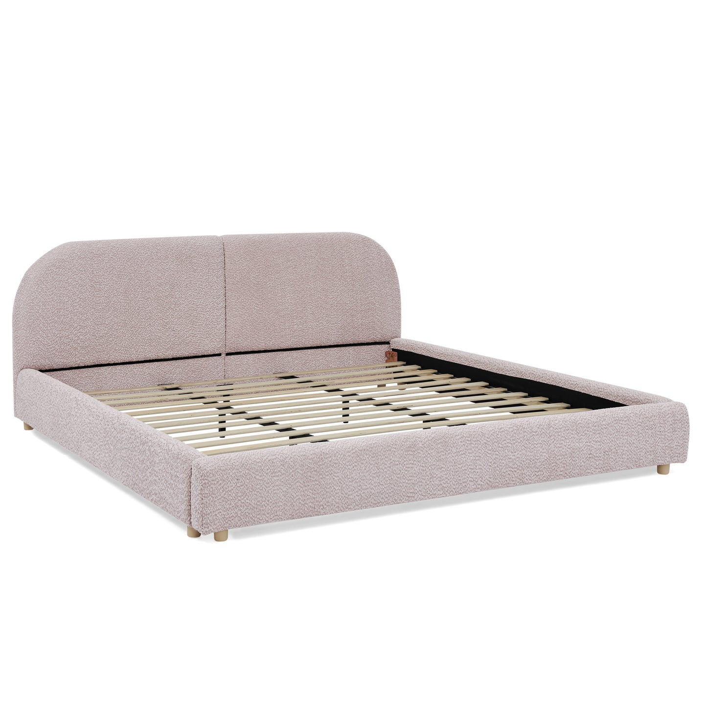 King Size Upholstered Bed Frame, Modern Minimalist Style with Tall Curved Headboard, Premium Circle Yarn Fabric & Sturdy Leg Support, Mattress Not Included-Pink image 7