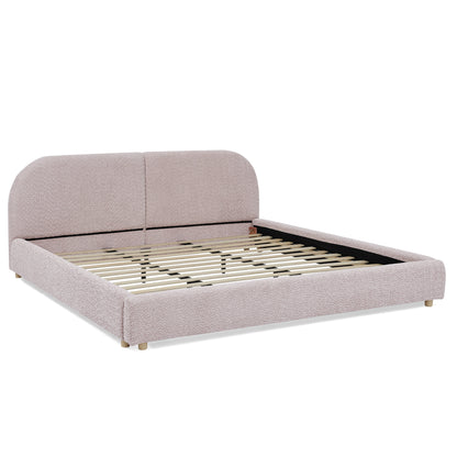 King Size Upholstered Bed Frame, Modern Minimalist Style with Tall Curved Headboard, Premium Circle Yarn Fabric & Sturdy Leg Support, Mattress Not Included-Pink image 7