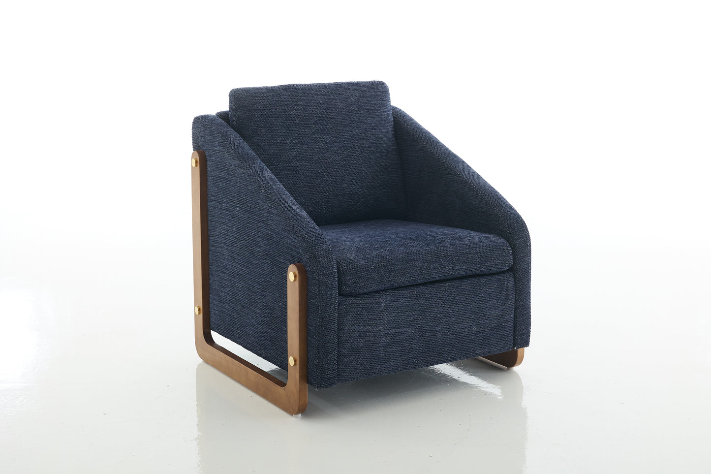 057-Set of 1 Chenille Fabric Modern Upholstered Armchair with Wooden Side Frame, Accent Leisure Chair with Cushioned Seat and Backrest for Living Room, Bedroom,Blue image 12