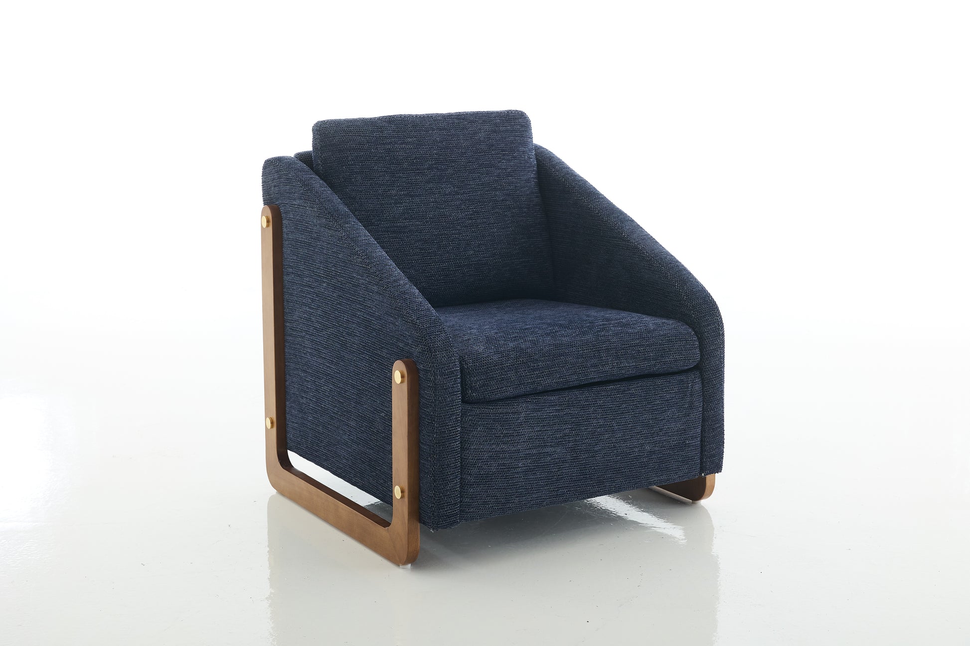 057-Set of 1 Chenille Fabric Modern Upholstered Armchair with Wooden Side Frame, Accent Leisure Chair with Cushioned Seat and Backrest for Living Room, Bedroom,Blue image 12
