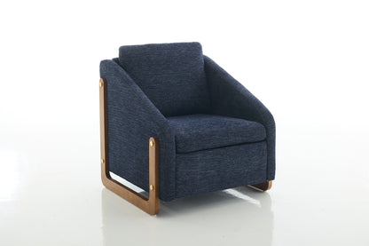 057-Set of 1 Chenille Fabric Modern Upholstered Armchair with Wooden Side Frame, Accent Leisure Chair with Cushioned Seat and Backrest for Living Room, Bedroom,Blue image 12