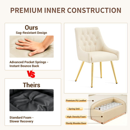 Leather Upholstered Modern Dining Chair with Diamond Tufted Button Back - Dining Room Negotiation Room Cafe Office Accent Chair (Off White, Set of 2) image 3