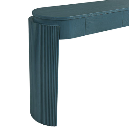 TREXM Entryway Table with Natural Wood Grain Finish, Console Table with Fluted Design, Oval Top and 2 Drawers for Entryway and Living Room (Navy) image 4
