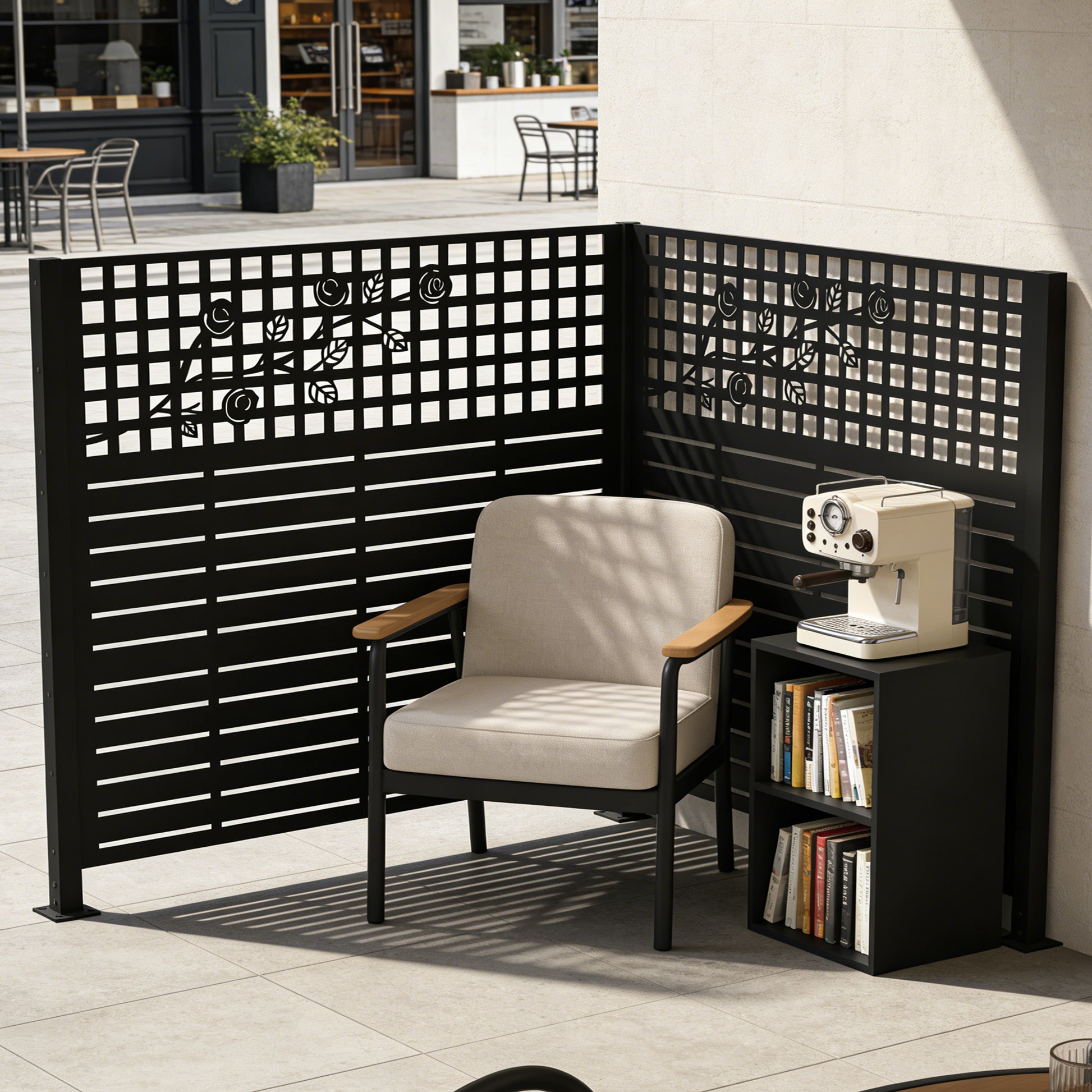 W48'' x H47.3'' x 2 Panels Metal Privacy Screen, Outdoor Privacy Panels, Trash Can Enclosure, Air Conditioner Fence, Pool Equipment Enclosure, Backyard Fencing, Rose Black image 8