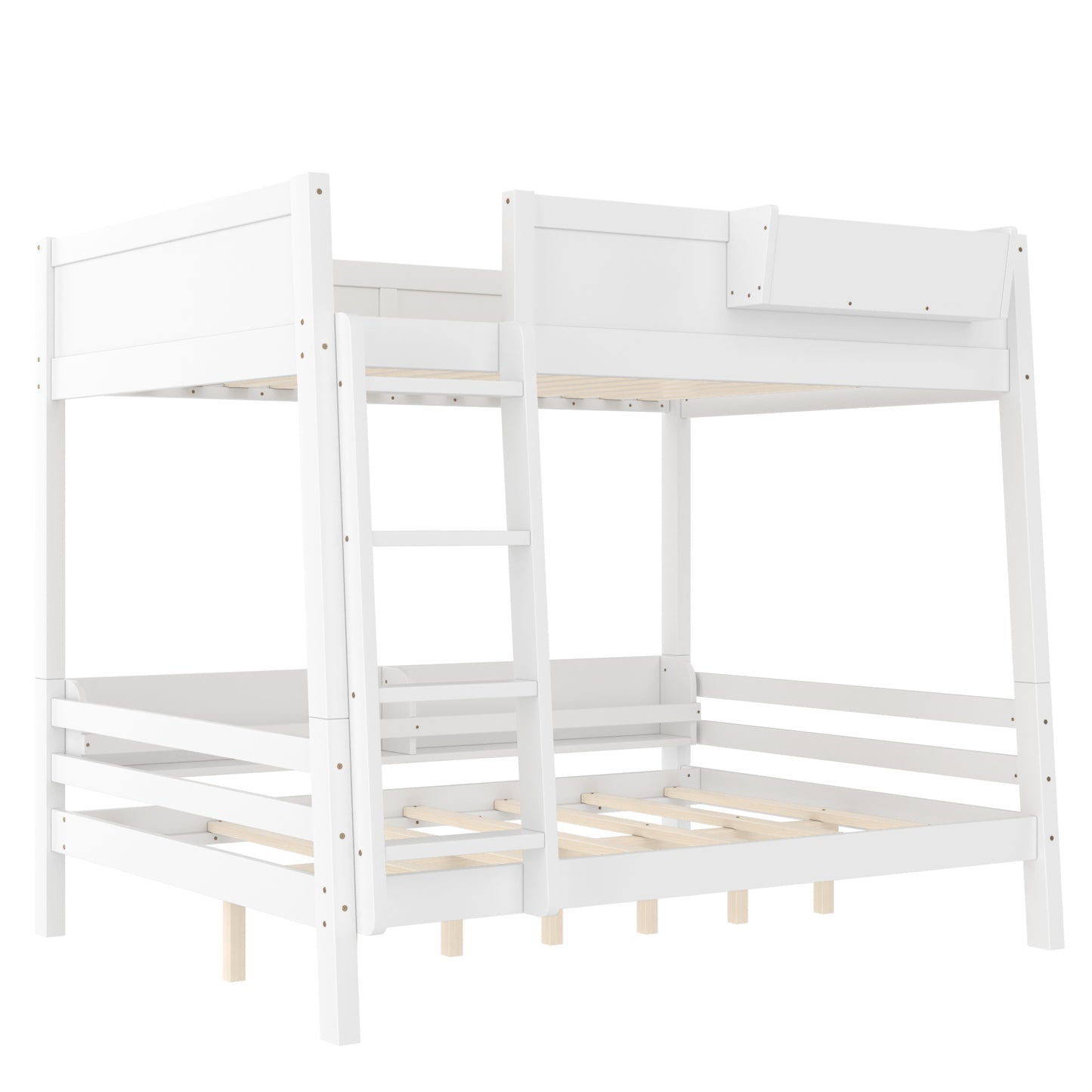 Full Bunk Bed With Storage Shelf and Bookshelf,Wood Bunk Bed with Ladder and Guardrails,Detachable Design,White image 5