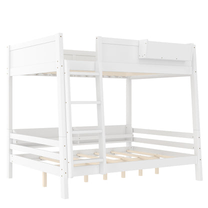 Full Bunk Bed With Storage Shelf and Bookshelf,Wood Bunk Bed with Ladder and Guardrails,Detachable Design,White image 5