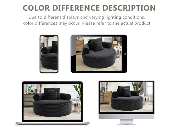 Round Sofa Bed with Memory Foam Sectional Couches for Living Room, Cloud Couch with three pillows, Black image 12