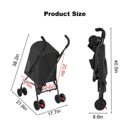 Pet Stroller for Small Dogs Cats with Mesh Ventilation, Lightweight Foldable Design, Cup Holder, Black image 2