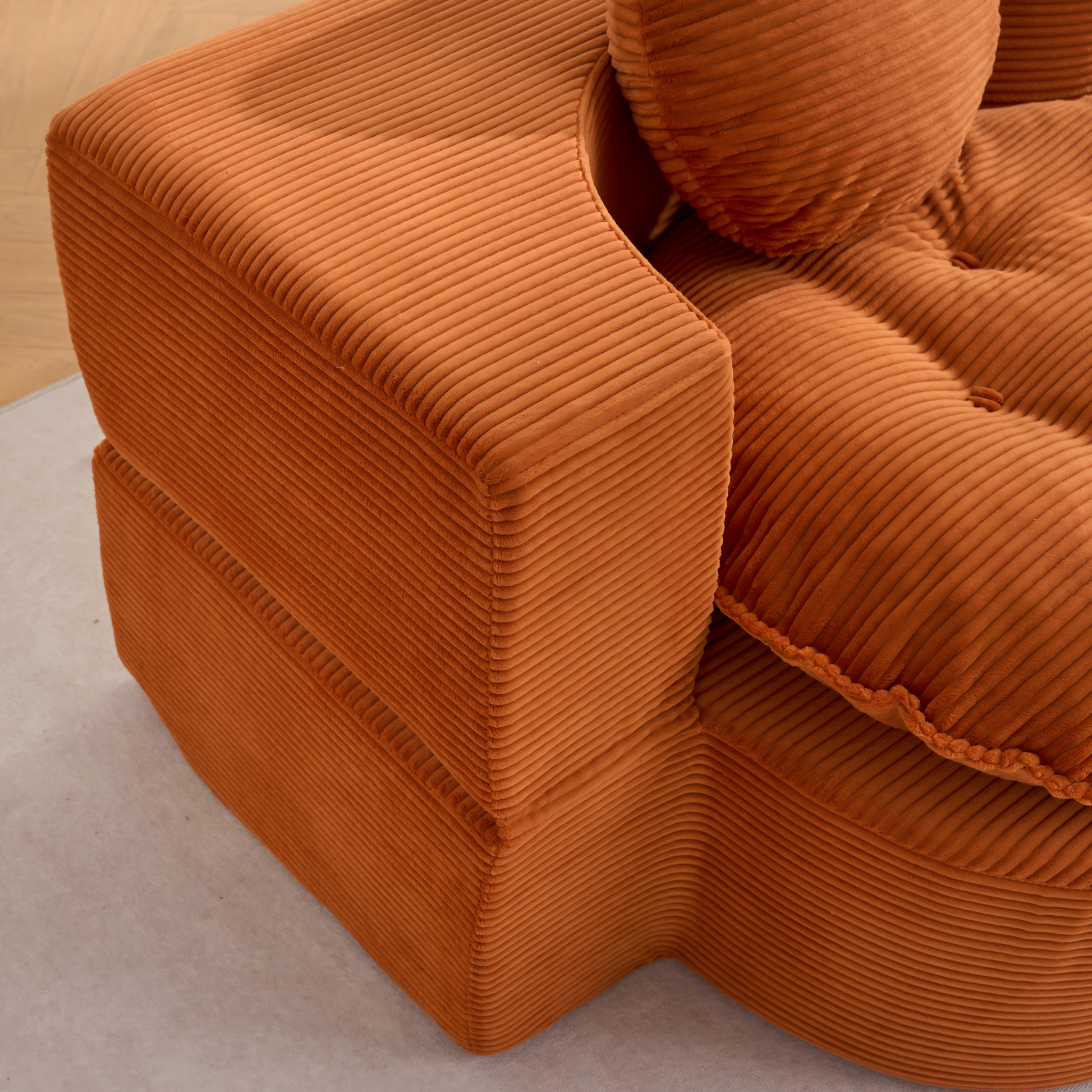 Convertible Sleeper Sofa, Modern Folding Futon Corduroy Floor Foam Compression Loveseat Sofa Bed Couch, Foldable Full Size Guest Bed with 2 Pillows for Living Room Bedroom Apartment, Orange image 4