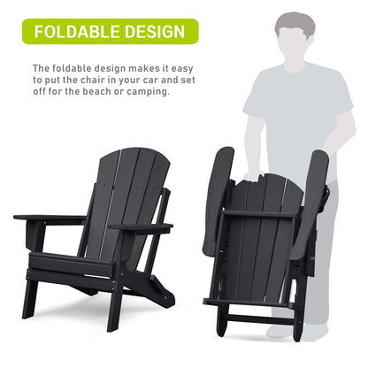 Folding Outdoor Adirondack Chair Set of 2 and Table Set,HDPE All-weather Folding Fire Pit Chair, Ergonomic Design Patio Lawn Chair for Outside Deck Garden Backyardf Balcony, Black image 3