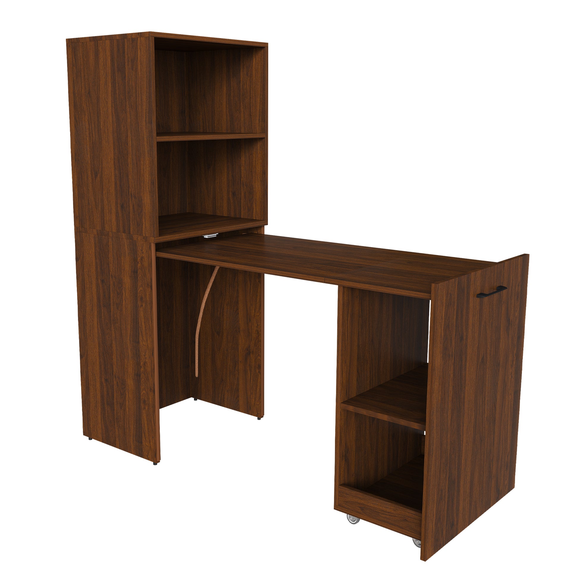 Stretchable desk, office desk with storage shelves and mobile wheels, foldable desk suitable for small apartments and offices,walnut image 11