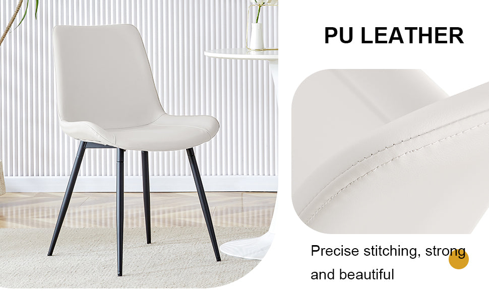White artificial leather backrest cushion dining chair, black metal legs, curved widened cushion design for more comfort, suitable for restaurants, kitchens, bedrooms, offices.(6 chairs) 0502 image 9