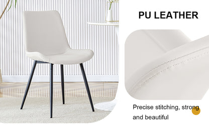 White artificial leather backrest cushion dining chair, black metal legs, curved widened cushion design for more comfort, suitable for restaurants, kitchens, bedrooms, offices.(6 chairs) 0502 image 9