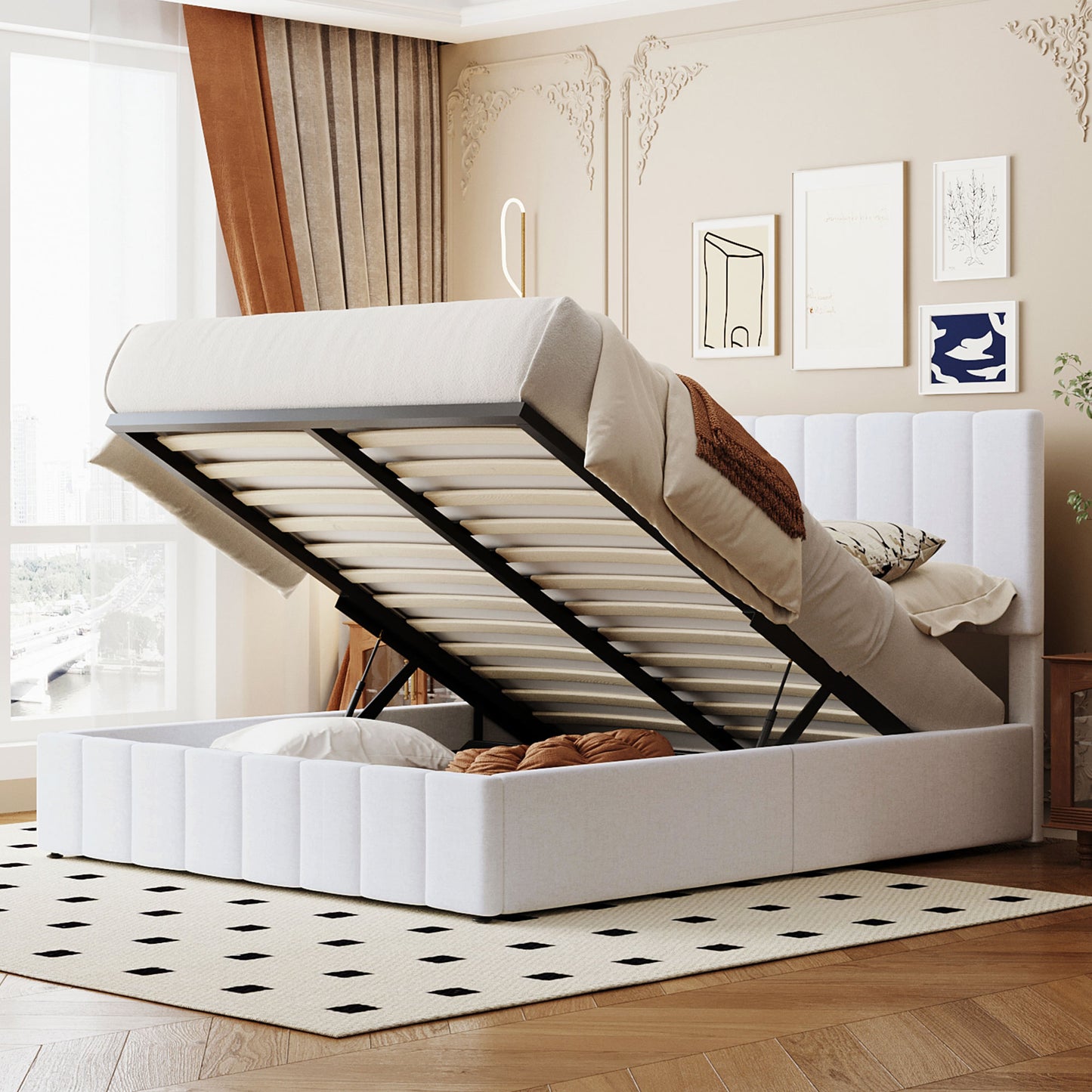 Queen size Upholstered Platform bed with a Hydraulic Storage System - White(OLD SKU: LP000211AAK) image 1