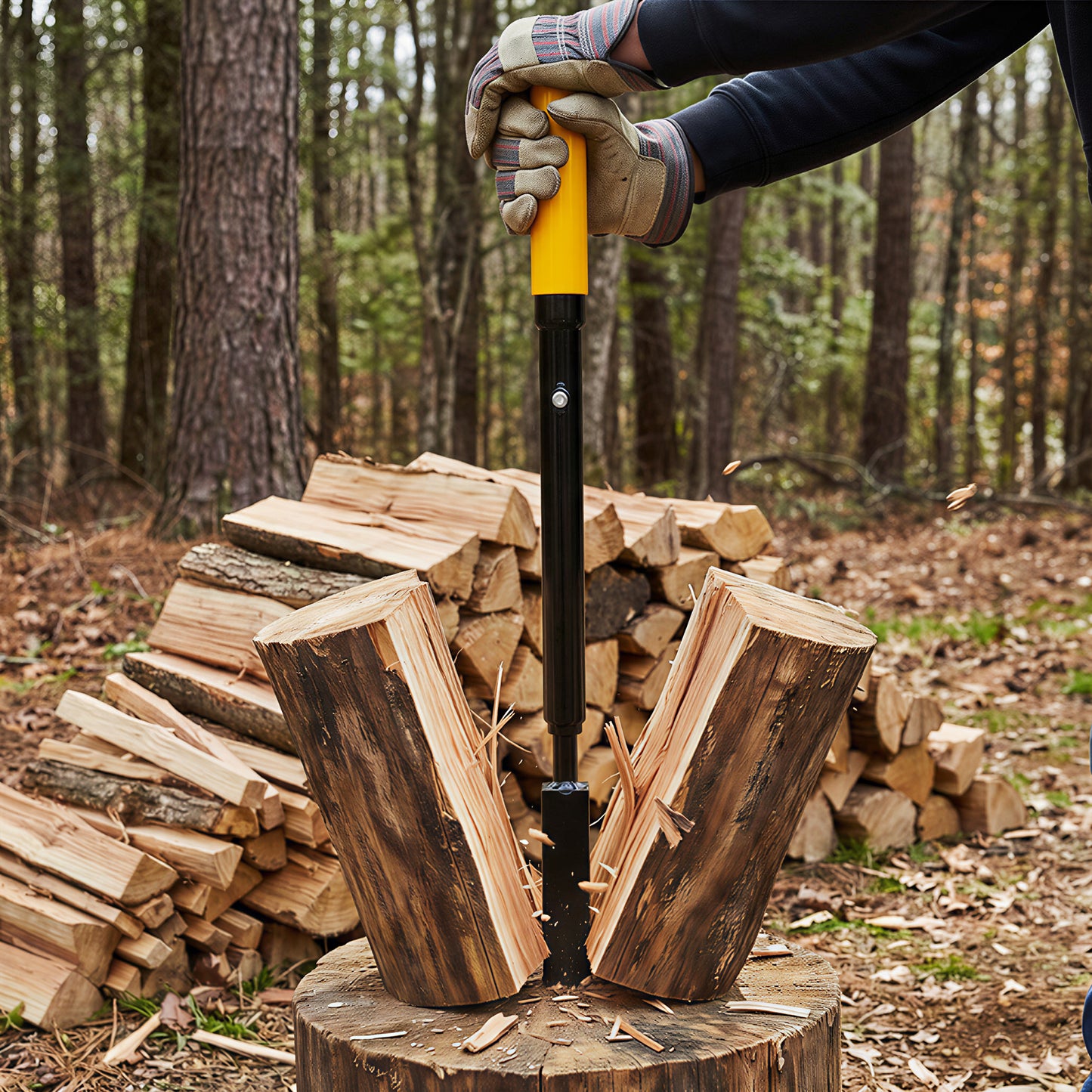 Manual Log Splitter Slide Hammer Log Splitter, Heavy Duty Hand Operated Wood Splitter, Black with Yellow Handle image 12