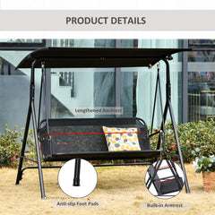 Outsunny Patio Swing Chair with Canopy, Seats 2 Adults Loveseat Bench with Adjustable Tilt Canopy, Armrests, A-Frame Steel, Breathable Mesh for Backyard, Garden, Black