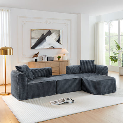 114" Cloud Sectional Couch with L-Shape Chaise, Modular Sofa with Movable Ottoman, Upholstered Couches for Living Room Bedroom, No Assembly Required, Grey image 2
