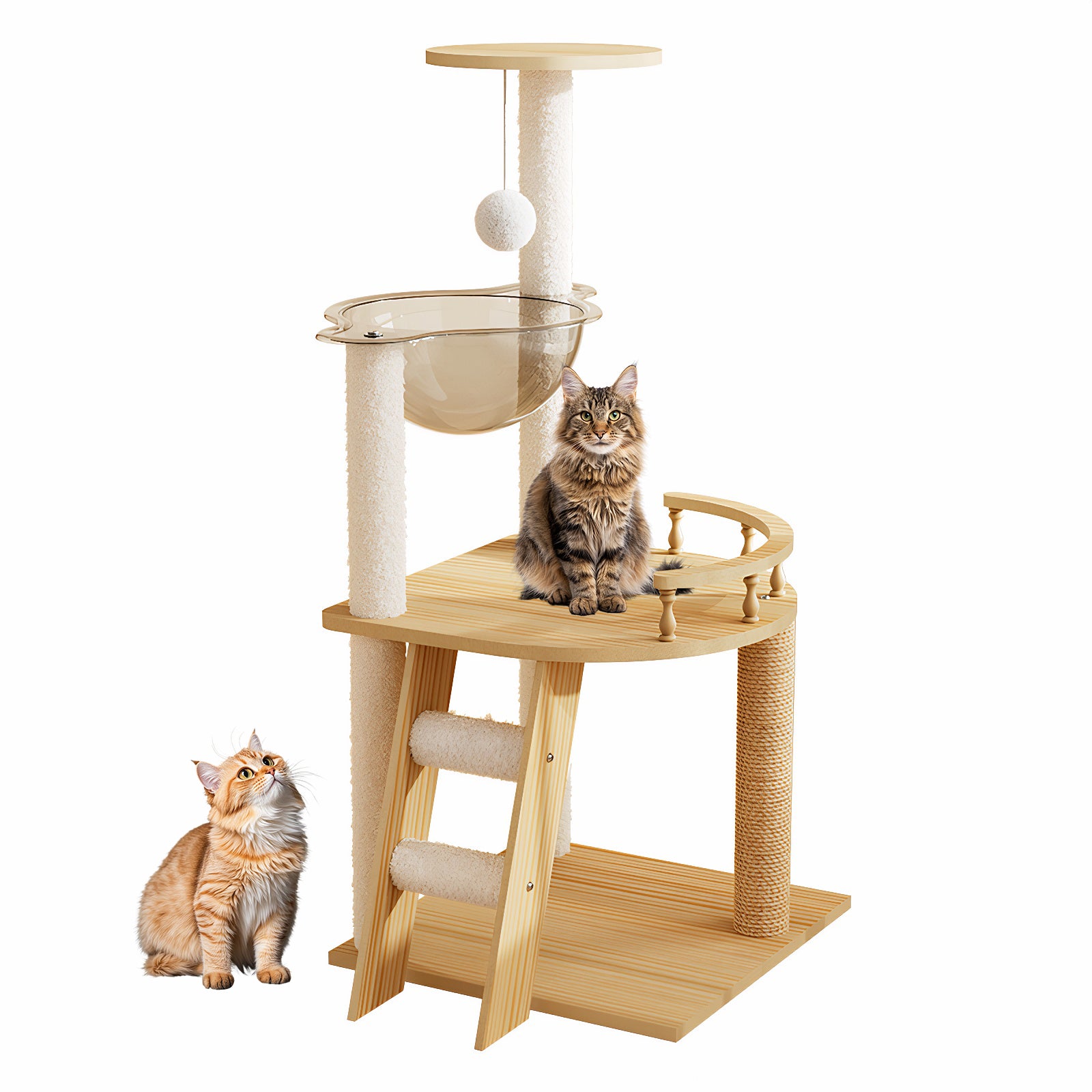41.3" Modern Cat Tower, Wood Cat Tree Tower for Indoor Cats, Cat Treewith Sisal-Covered Scratching Posts and Top Perch, Cat Condo with Acrylic Hammock for Small Large Cats image 8