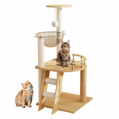 41.3" Modern Cat Tower, Wood Cat Tree Tower for Indoor Cats, Cat Treewith Sisal-Covered Scratching Posts and Top Perch, Cat Condo with Acrylic Hammock for Small Large Cats image 8