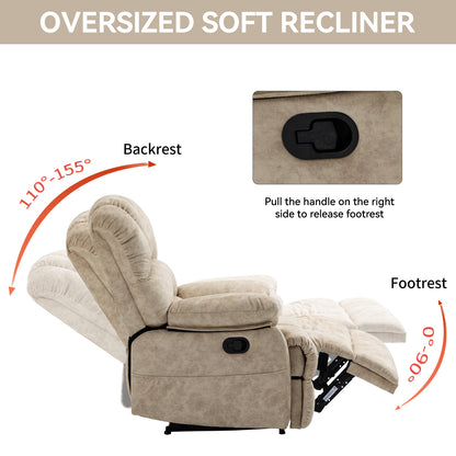 Large Manual Recliner Chair in Fabric for Living Room, Beige image 6