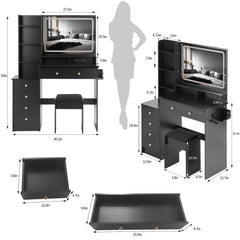 41" Large Vanity Table Set with Stool, USB & AC Power Stations
