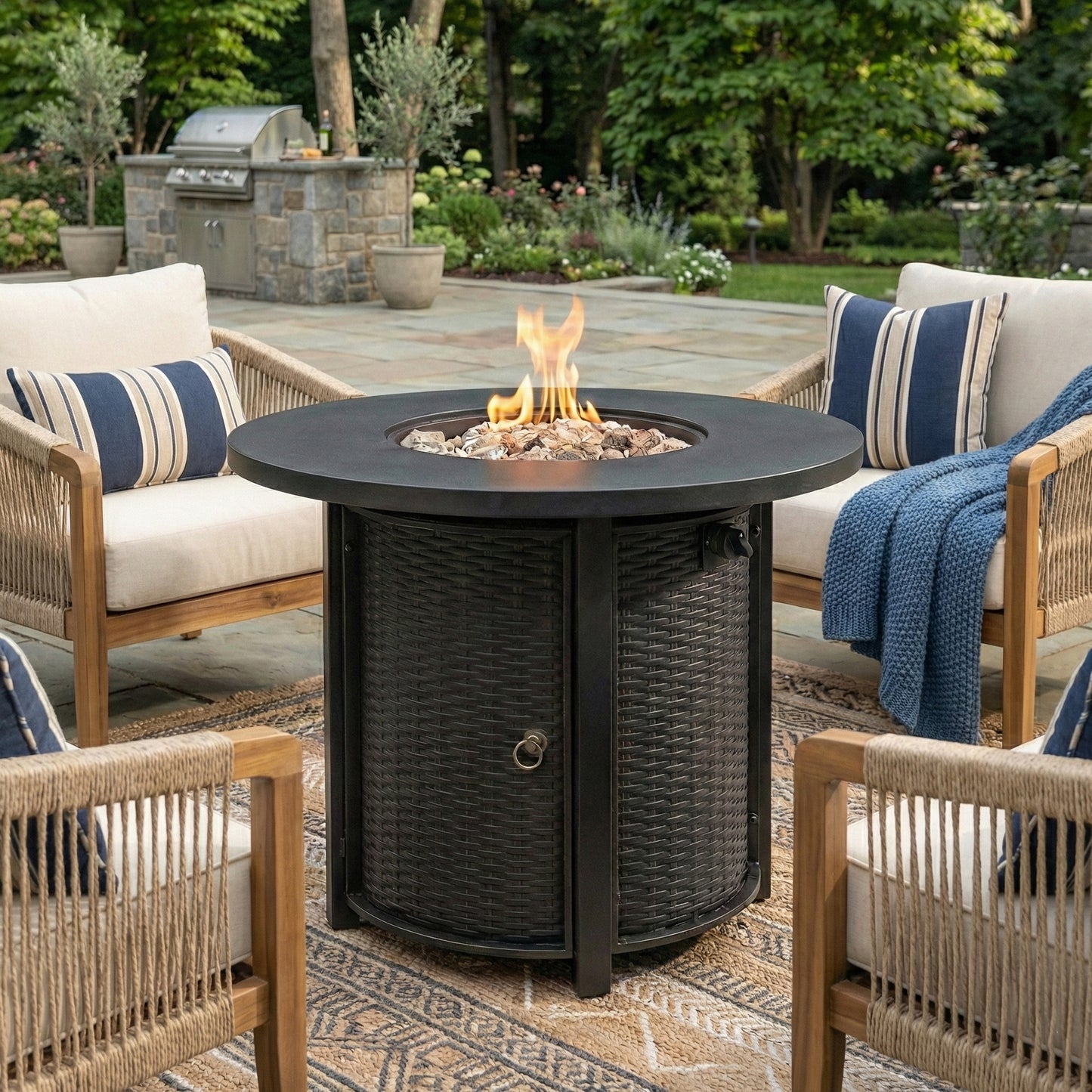 30" Propane Gas Fire Pit Table, 50000 BTU Round Steel Fire Pit for Outside Patio Deck Garden Courtyard-Black image 2