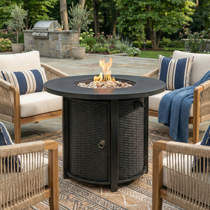 30" Propane Gas Fire Pit Table, 50000 BTU Round Steel Fire Pit for Outside Patio Deck Garden Courtyard-Black image 2