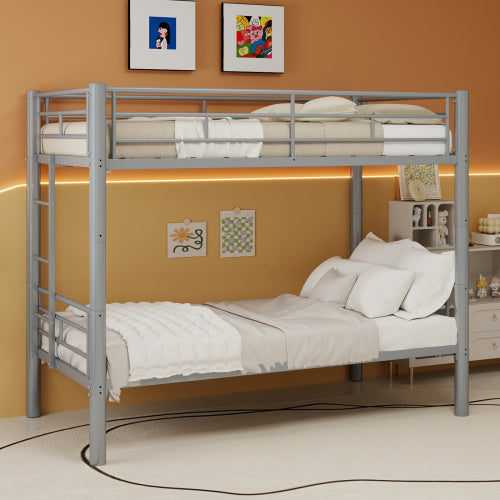 Convertible Twin Metal Bunk Bed Frame, Heavy-Duty Iron Build, Detachable into Two Twin Beds, Space-Saving Design with High Weight Support 400 lbs, Silver. image 1
