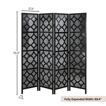 Quarterfoil infused Diamond Design 4-Panel Room Divider, Black image 5