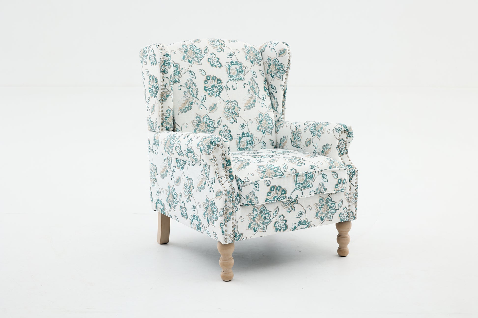 Modern Accent Chair with Retro Wood Legs, Comfy Upholstered Armchair, Floral Design Single Sofa Chair for Living Room Bedroom Office image 12