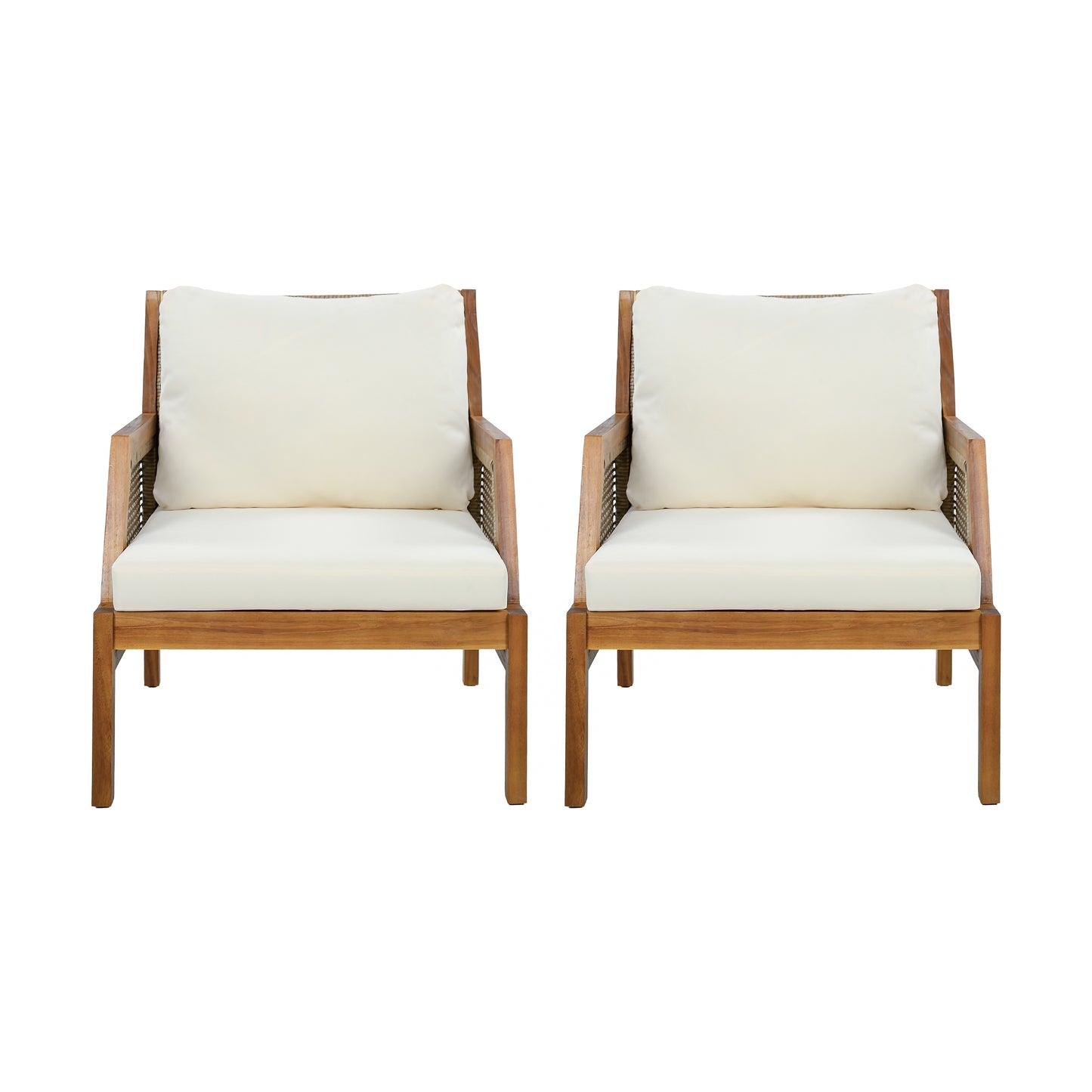 2 Piece Acacia Wood Patio Furniture Club Chair, Set of 2 Outdoor Wicker Armchair, Deep Seating with Soft Cushions for Porch, Garden, Backyard, Balcony, Teak & Mix Brown & Cream image 3