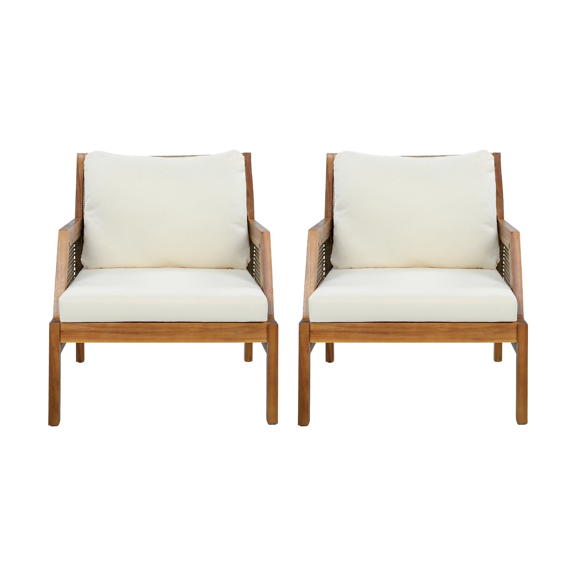 2 Piece Acacia Wood Patio Furniture Club Chair, Set of 2 Outdoor Wicker Armchair, Deep Seating with Soft Cushions for Porch, Garden, Backyard, Balcony, Teak & Mix Brown & Cream image 3