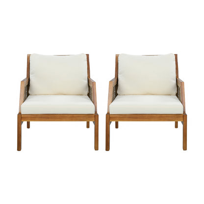 2 Piece Acacia Wood Patio Furniture Club Chair, Set of 2 Outdoor Wicker Armchair, Deep Seating with Soft Cushions for Porch, Garden, Backyard, Balcony, Teak & Mix Brown & Cream image 3
