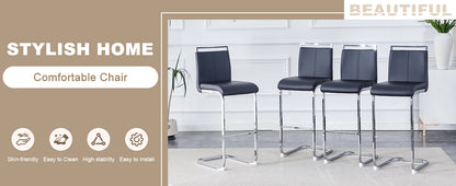 Modern and beautiful bar stool upholstered in PU leather with C-shaped silver metal legs for dining rooms, kitchens, terraces and guest office chairs.(set of 6) (black+PU) image 7
