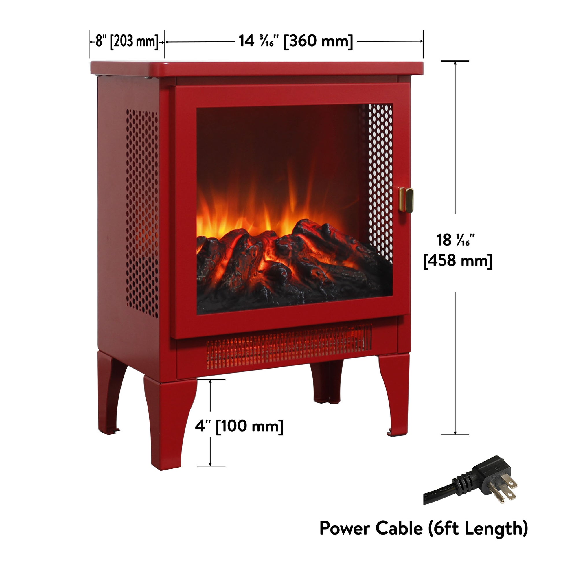 18 inch Freestanding Electric Fireplace Stove heater with 3D Flame effect,Classic Red image 2