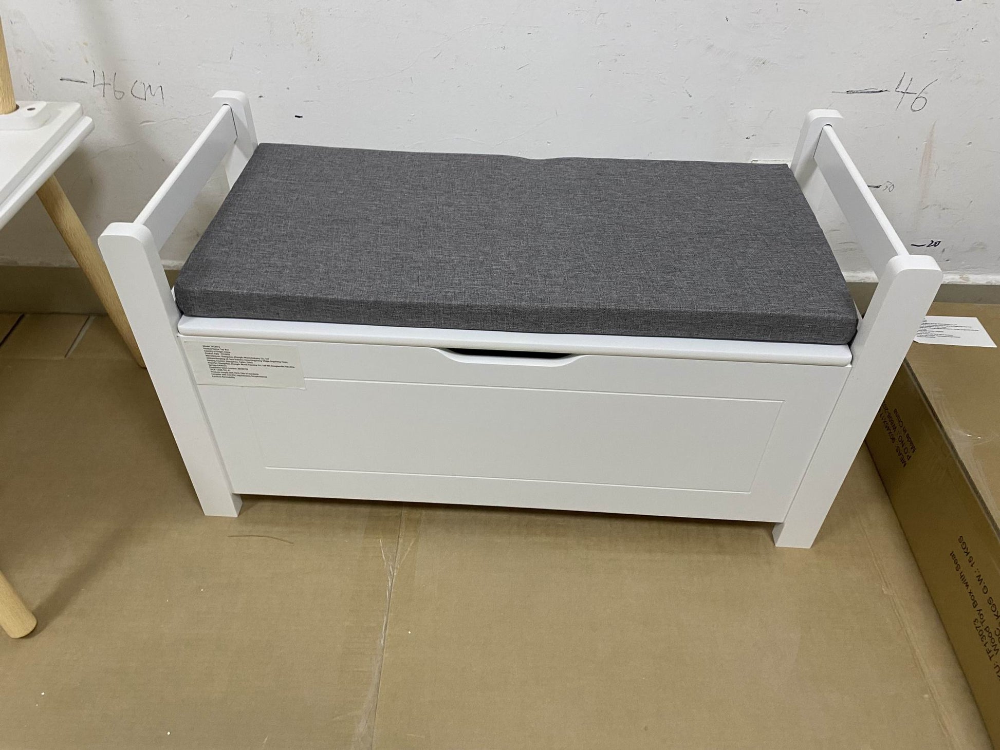 Kids Toy Box Chest, White Toy Box for Boys Girls, Large Storage Cabinet with Cushion Seat Bench/Flip-Top Lid/Safety Hinge, Toy Storage Organizer Trunk for Nursery, Playroom image 3