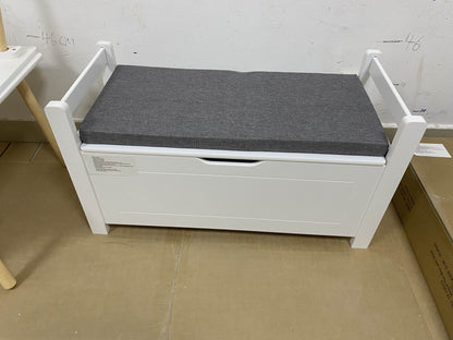 Kids Toy Box Chest, White Toy Box for Boys Girls, Large Storage Cabinet with Cushion Seat Bench/Flip-Top Lid/Safety Hinge, Toy Storage Organizer Trunk for Nursery, Playroom image 3