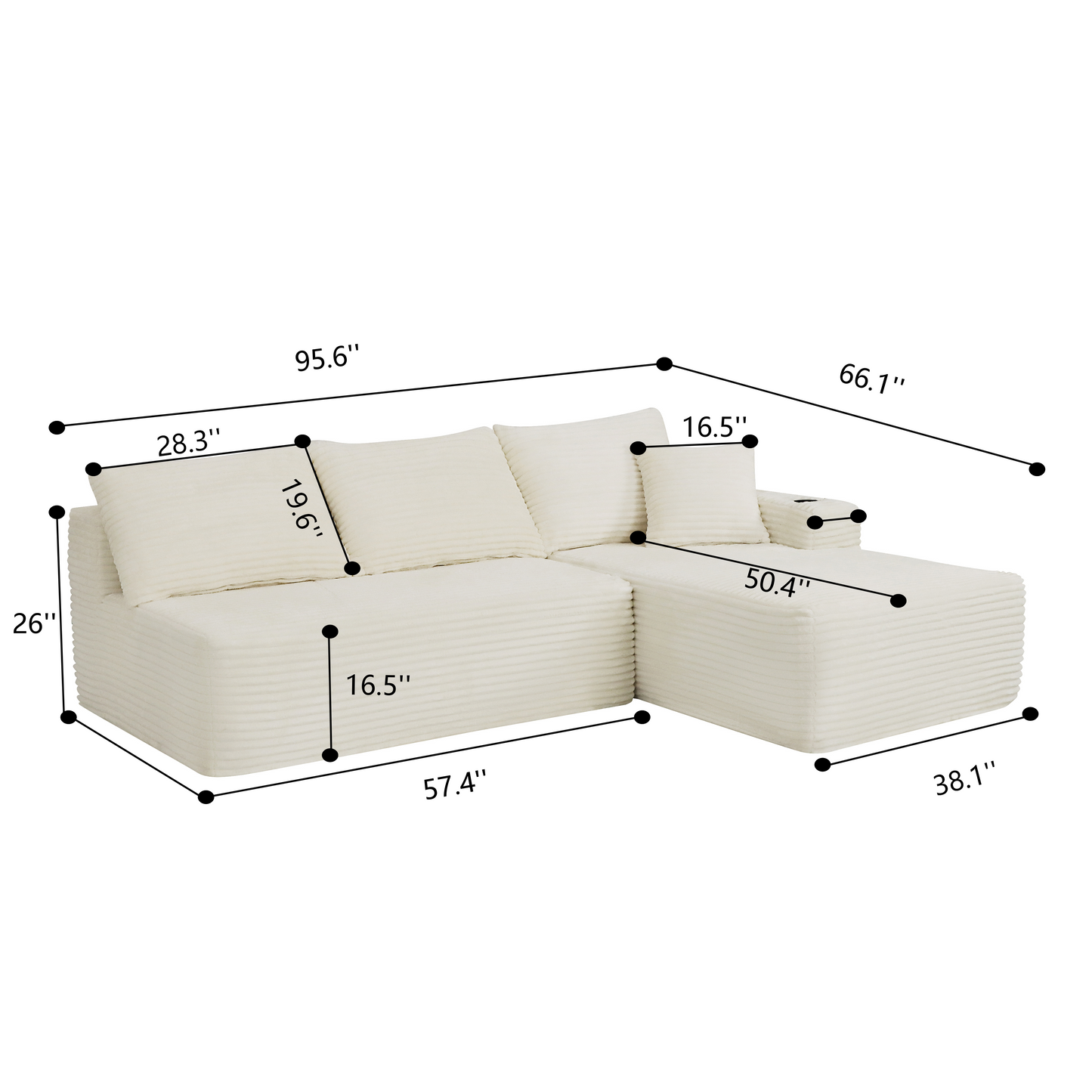 96" Cloud Sectional Couch with L-Shape Chaise,Modern Modular Sofa with Deep Seat, Upholstered Couches for Living Room Bedroom,No Assembly Required and Cup holde, (Plush Fabric),Grey image 12