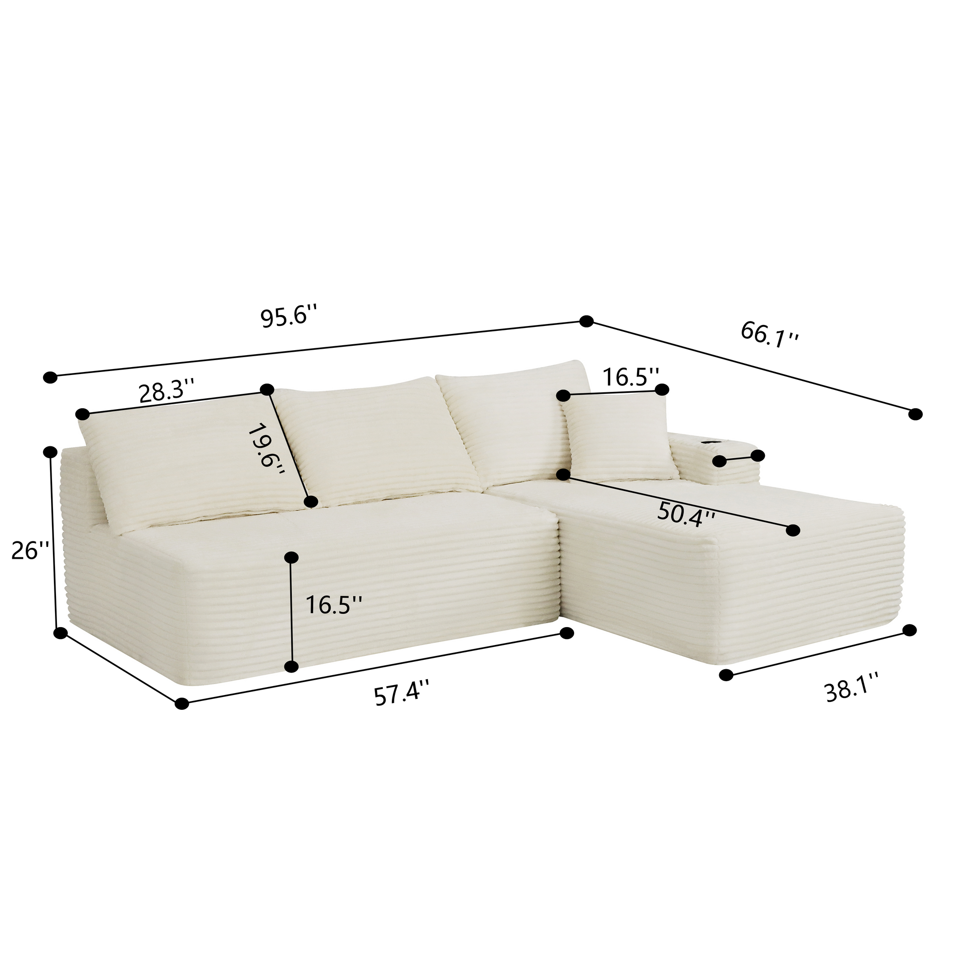 96" Cloud Sectional Couch with L-Shape Chaise,Modern Modular Sofa with Deep Seat, Upholstered Couches for Living Room Bedroom,No Assembly Required and Cup holde, (Plush Fabric),Grey image 12