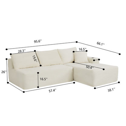 96" Cloud Sectional Couch with L-Shape Chaise,Modern Modular Sofa with Deep Seat, Upholstered Couches for Living Room Bedroom,No Assembly Required and Cup holde, (Plush Fabric),Grey image 12