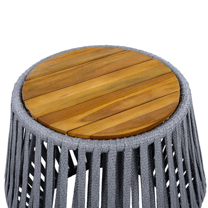 Outdoor Side Table with Rope and Acacia Wood - Teak Finish, 100 LBS Capacity, Weather-Resistant, Grey Rope Design image 6